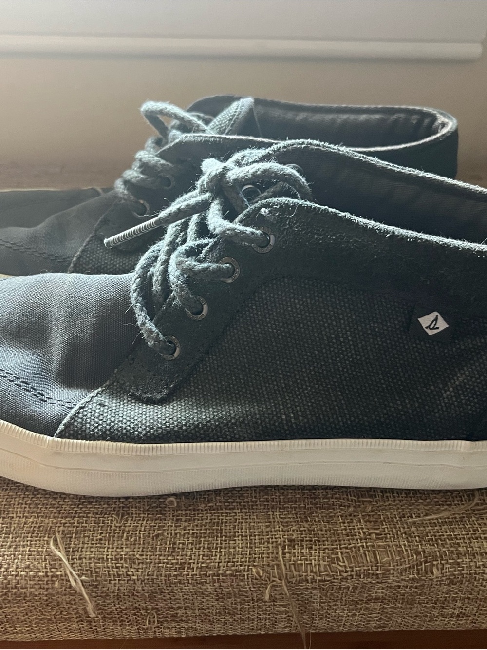 Sperry Women’s Black Canvas Lace-Up Sneakers with White Sole